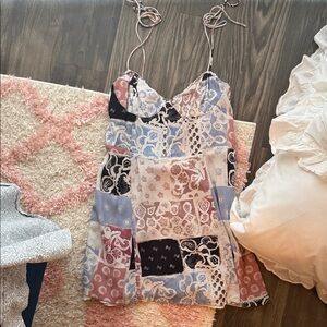 Wilfred Patchwork Mini Dress in Blue, Pink, Black, Cream